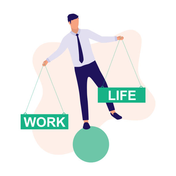Man Balancing On Ball. Full Length, Isolated On Plain Color Background. Vector, Illustration, Flat Design, Character.